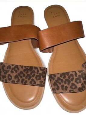 a new day Tan & Leopard Double Strap Slide Sandals
